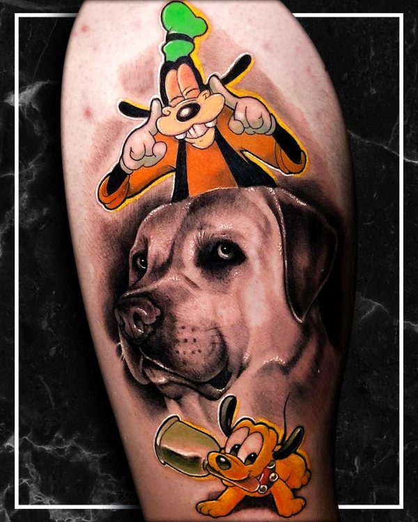 Rober Villanueva Tattoo stylemix disney pluto dog Hund portrait Human