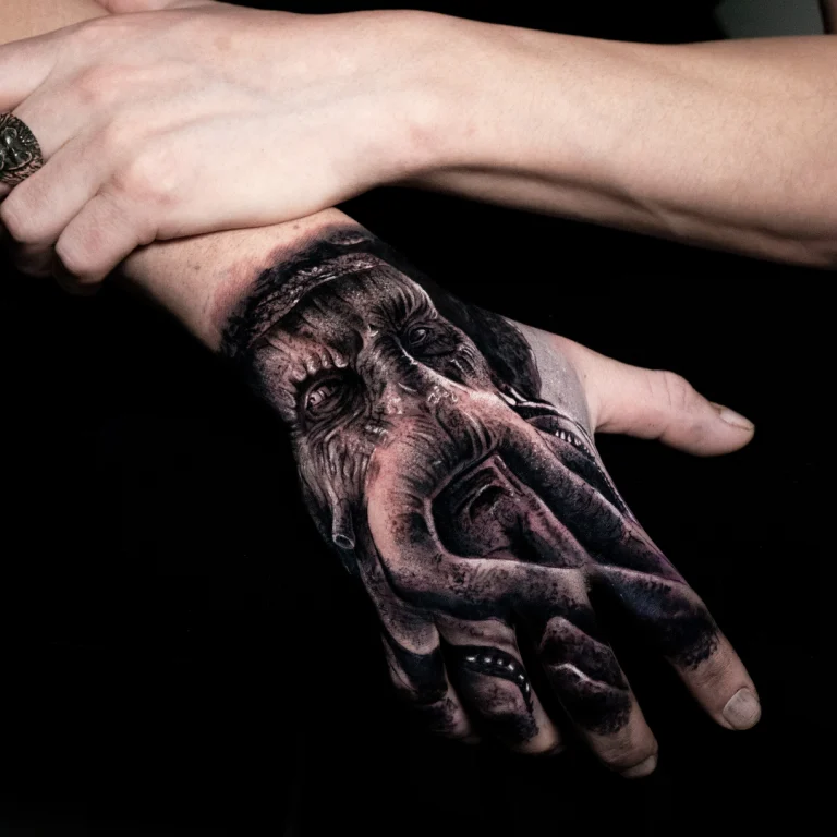 pirates of the carrebean tattoo, deby johnes, hand tattoos